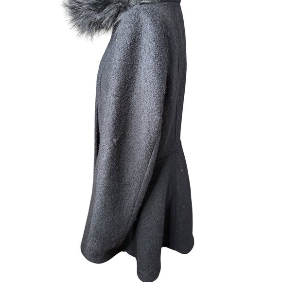 Liz Claiborne Womens Black Boucle Faux Fur Hood Wool Blend Swing Coat XL Read - Picture 4 of 12